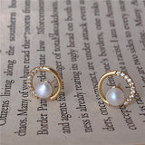 Simple Fashion Gold Color Women Earrings Metal White Zircon Imitation Pearls Stud Earring for Women Party Engagement Jewelry daiiibabyyy