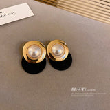 S925 Retro Metal Acrylic Imitation Pearl Cute Small Stud Earrings For Women Vintage Fashion Party Jewelry Temperament Earrings daiiibabyyy