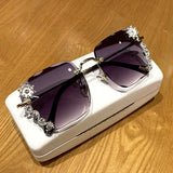 Sunglasses women  new fashon Vinage Sqaure luxury glasses Rimless rhinesotne sunglasses Shades For Women Summer oculos daiiibabyyy