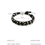 Daiiibabyyy New Handmade Braided Hemp Rope Bracelet Adjustable Daisies Printed Black And White Color Wristband For Women Fashion Jewelry