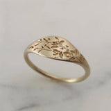 Elegant Woman Fashion Gold Color Hand Carved Flower Ring Beautiful Princess Bride Wedding Engagement Ring for Women Jewelry daiiibabyyy