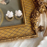 French Vintage Resin White Color Flower Stud Earrings for Women Girls Gifts Fairy oorbellen Trendy  Statement Earrings Jewelry