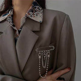 Korean Style Metal Key Brooch For Women Men Suit Decoration Tassel 2 Layers Chain Metal Beads Pin Cloth Jewelry Accessories 2022 daiiibabyyy