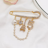 Vintage hanger camellia tassel chain pin brooch woman party flower number 5 brooches sweater accessories daiiibabyyy