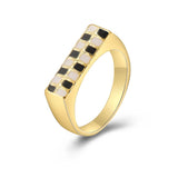 Vintage Checkerboard Finger Rings For Women Girls Punk Heart Black Geometric Metal Ring Party Gifts 2021 Trend Jewelry daiiibabyyy