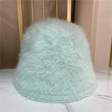 Winter Women's Solid Color Casual Face Small Bucket Hat Autumn and Winter Plush Warm Rabbit Fur Fisherman Fashionable Bonnet daiiibabyyy