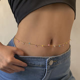 Fashion Colorful Crystal Heart Pendant Females Body Belly Chain Simple Gold Silver Color Thin Chain Bikini Waist Chain For Women daiiibabyyy