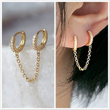 Exquisite Trend Gold Color Ear Pierced Earrings for Women Simple Personality Cz Double Hoop Chain Earrings Engagement Jewelry daiiibabyyy
