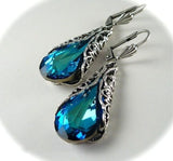 Shining Women Waterdrop Cut Blue Stone Floral Dangle Earrings for Women Silver Color Antique Party Engagement Earrings Jewelry daiiibabyyy