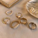 HUANZHI  New Trendy Freshwater Pearls Simple Round Geometric Adjustable Rings for Women Girls Party Jewelry Gifts daiiibabyyy