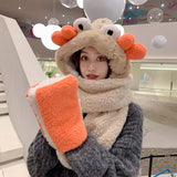 Women Stitching Color Cute Scarf 100% Wool Cold and Warm Hat  Autumn and Winter Love Scarf Winter Skiing All-in-one Hood daiiibabyyy