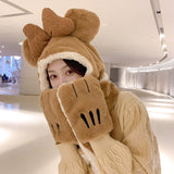 Women Stitching Color Cute Scarf 100% Wool Cold and Warm Hat  Autumn and Winter Love Scarf Winter Skiing All-in-one Hood daiiibabyyy