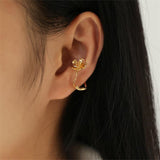 HUANZHI 2022 Gold Metal Pearl Flower Ear Cuff Earrings without Piercing Geometric Cartilage Earrings for Women Girl Jewelry daiiibabyyy