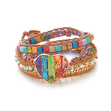 2022 New Romantic Spiritual Chakra Leather Wrap Bracelets Mix Stone Heart Shape 3 Strands Bracelets For Women Girls Hand Jewelry