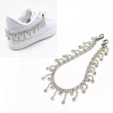 shiny Rhinestone long tassel shoes with sneakers boots and chains women's fashion fashion jewelry luxury crystal chain shoe daiiibabyyy