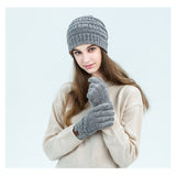 Winter Beaine Hat Glove set For Women Chenille Kitted Winter Hats Set Thicken Solid Pink Hats For Girls Thicken Beanies caps daiiibabyyy
