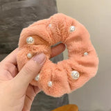 New Headdress Scrunchie Elastic Multicolor Band French Style Hair Rope Pearl Hair Ring Exquisite Plush Hair Ring Headdress daiiibabyyy