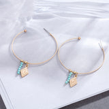 Coostuff Gold Color Unique Design Fashion Earrings for Women Blue beads Pendents Hoop Suspension Pendientes Decoration Gift 2022