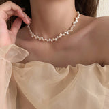 HUANZHI 2022 New Baroque Freshwater Natural Pearl Moonstone Pendant Necklace Geometric Irregular for Women Girls Party Jewelry daiiibabyyy
