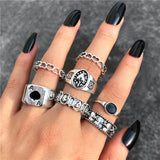 17KM Retro Silver Color Flower Butterfly Skull Rings Set For Women Men Punk Hiphop Animal Angel Wings Finger Rings Gift Jewelry daiiibabyyy