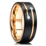 Daiiibabyyy Fashion 8mm Black Brushed Men Stainless Steel Ring Double Groove Beveled Zircon Stone Rings For Men Trendy Wedding Band Jewelry