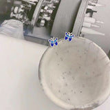 Fashion Korean Cute Blue Butterfly Red Heart Pendant Jewelry Set For Women Girl Clavicle Necklace Earrings Jewelry Ornaments daiiibabyyy