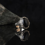 Vintage Silver Color Handmade Engraving Pattern Men's Ring Metal Inlaid Black Zircon Gothic Punk Ring 2021 Trendy Jewelry daiiibabyyy