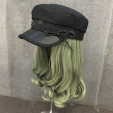 Female Short Hair Net Red Leather Navy Hat  Hot Selling Wig Hat One Detachable Autumn and Winter Full Headgear daiiibabyyy