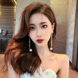 2021 Trendy Elegant Simulated Pearl Stud Earrings Fashion Long Statement Drop Earrings for Womenn Wedding Female Jewelry daiiibabyyy