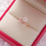 New Fashion Crystal Flower Branch Leaf Adjustable Finger Rings for Women Rose Gold Zircon Open Ring Glamour Wedding Jewelry Gift daiiibabyyy