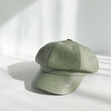 Avocado green Winter Octagonal Cap Women Beret Hats For Girls Newsboy Hats Female British style PU Leather Berets Hat for Street daiiibabyyy