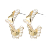 Pearl Metal French Romance New Fashion Earring Studs For Women Multi-layer Pearl Heart C-shaped Earrings Jewelry Gift daiiibabyyy