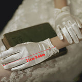 Women's Summer Thin Short Satin Elastic Etiquette Dress Gloves Elegant Pearl Lace Bow UV Sunscreen Cycling Driving Mittens daiiibabyyy