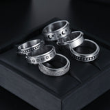 Daiiibabyyy Rotatable Titanium Steel Ring Retro Silver Color Star Moon Matte Rings Punk Women Men Prom Stress Reliever Finger Jewelry