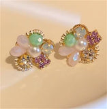 New Trendy Cute Sweet Crystal Flower Stud Earrings for Women Girl Charm Elegant Pearl Flower Birds Earring Wedding Party Jewelry daiiibabyyy