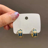 Daiiibabyyy  Korean Cute Vintage Flower Enamel Square Round Glaze Stud Earrings For Women Fashion Boucle d'oreille Brincos Jewelry