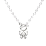 Fashion Butterfly Crystal Pearl Pendant Necklace Personality Clavicle Pearl Chain Necklace Trend Butterfly Collar Jewelry daiiibabyyy