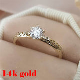 Elegant Romantic Women's Solid 14k Gold Filling Flower Ring Sparkling Solitaire Inlaid Zircon Wedding Rings for Women Jewelry daiiibabyyy