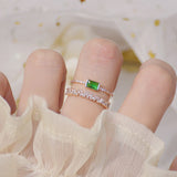 Bohemia Emerald Green Crystal Women Ring Double Layers Transparent Zircon Elegant Bague Anillos Shine Bridal Wedding Jewelry daiiibabyyy