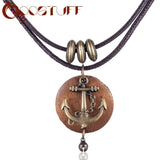 2021 Wholesale Chokers Woman Necklaces Vintage Jewelry Anchor Design Wooden Pendant Long Necklace for Women collares mujer kolye daiiibabyyy