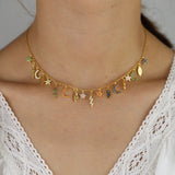 Daiiibabyyy Gold filled fashion statement female choker chain colorful multi charm charming luxury women necklace