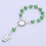 Catholic Religious Rosary Jesus Charm Bracelets for Baby Chirldren Glass Imitation Pearl Jewelry Rosary Kids Baptism Link Chains daiiibabyyy