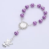 Catholic Religious Rosary Jesus Charm Bracelets for Baby Chirldren Glass Imitation Pearl Jewelry Rosary Kids Baptism Link Chains daiiibabyyy