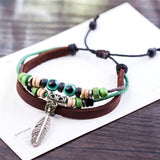 Real Leather Bracelets for Women Men Jewelry Feather Charm pulseira masculina pulseira feminina erkek bileklik Punk bracelet daiiibabyyy