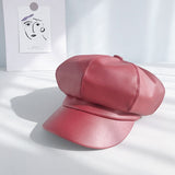 PU Leather Octagonal cap Women Autumn And Winter cap casual beret Hat Artist painter cap for 90 Girls daiiibabyyy