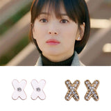 New Fashion Women Korean TV Star X Shaped Stud Earrings Geometric Elegant Cute Rehinestone Crossed Pendientes Girl Jewelry Gifts