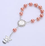 Catholic Religious Rosary Jesus Charm Bracelets for Baby Chirldren Glass Imitation Pearl Jewelry Rosary Kids Baptism Link Chains daiiibabyyy