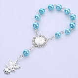 Catholic Religious Rosary Jesus Charm Bracelets for Baby Chirldren Glass Imitation Pearl Jewelry Rosary Kids Baptism Link Chains daiiibabyyy