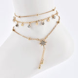 Daiiibabyyy 3 Pcs/Set New Fashion Gold Crystal Sequins Star Beads Anklets for Women Bracelet on The Leg Foot Beach Jewelry Accessories