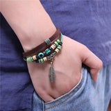 Real Leather Bracelets for Women Men Jewelry Feather Charm pulseira masculina pulseira feminina erkek bileklik Punk bracelet daiiibabyyy